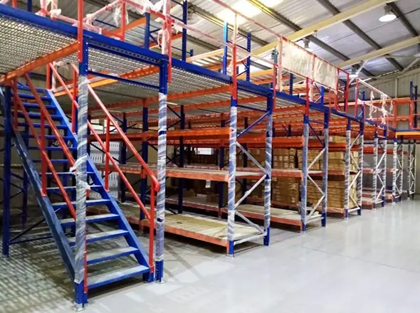 Rack supported mezzanine floor system for warehouse storage